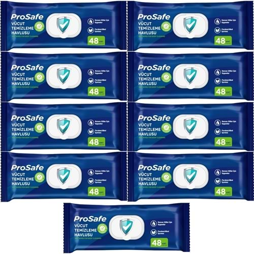 Prosafe Yetişkin Vücut Temizleme Islak Mendil Havlu 48 Yaprak XL (9 Lu Set) Plastik Kapak