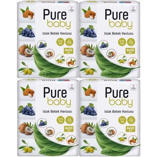 Pure Baby Wipes Islak Havlu Mendil 50 Yaprak 16 Lı Set (800 Yaprak) (Meyveli)
