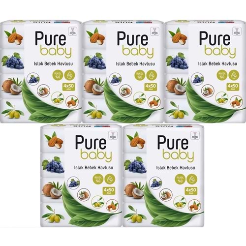Pure Baby Wipes Islak Havlu Mendil 50 Yaprak 20 Li Set (1000 Yaprak) (Meyveli)