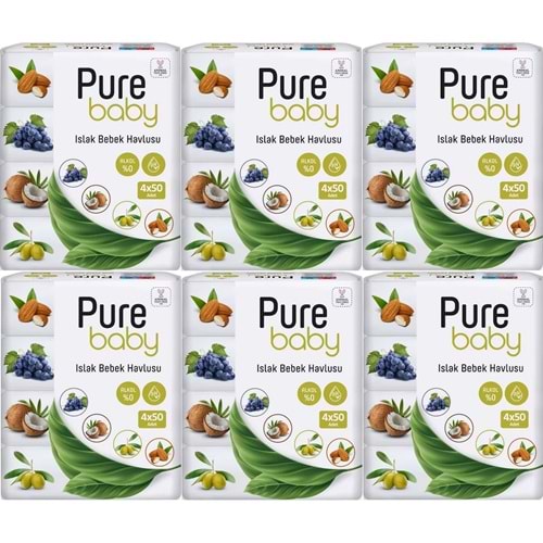 Pure Baby Wipes Islak Havlu Mendil 50 Yaprak 24 Lü Set (1200 Yaprak) (Meyveli)