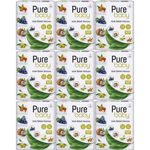 Pure Baby Wipes Islak Havlu Mendil 50 Yaprak 36 Lı Set (1800 Yaprak) (Meyveli)