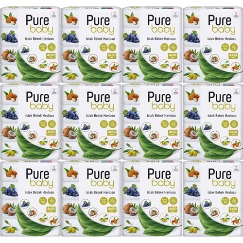 Pure Baby Wipes Islak Havlu Mendil 50 Yaprak 48 Li Set (2400 Yaprak) (Meyveli)