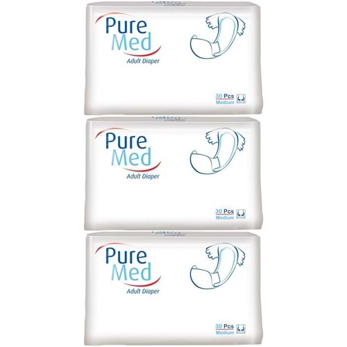 Puremed Yetişkin Bezi Bel Bantlı Tekstil Yüzey Medium M-Orta 90 Adet 3Pk x 30