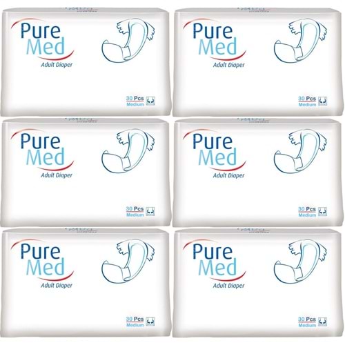 Puremed Yetişkin Bezi Bel Bantlı Tekstil Yüzey M - Orta - Medium 180 Adet (6PK*30)