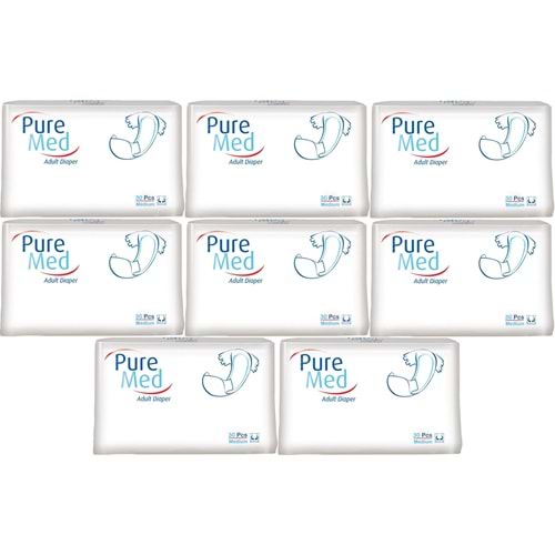 Puremed Yetişkin Bezi Bel Bantlı Tekstil Yüzey Medium M-Orta 240 Adet 8Pk x 30