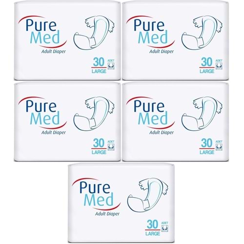 Puremed Yetişkin Bezi Bel Bantlı Tekstil Yüzey Large L-Büyük 150 Adet 5Pk x 30