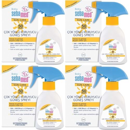 Sebamed Sun Care Bebek Güneş Losyonu Kremi Sprey 50+ Faktör 200ML (Hassas Ciltler İçin) (4 Lü Set)