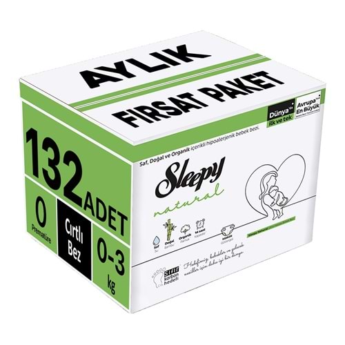 Sleepy Bebek Bezi Natural 0 Beden 0-3 KG Prematüre 132 Adet Aylık Fırsat Pk
