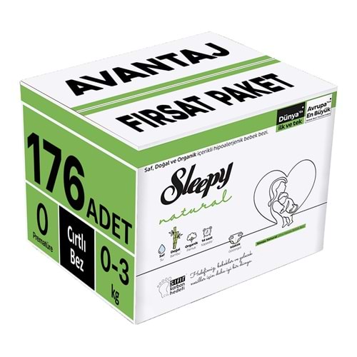 Sleepy Bebek Bezi Natural 0 Beden 0-3 KG Prematüre 176 Adet Avantaj Fırsat Pk
