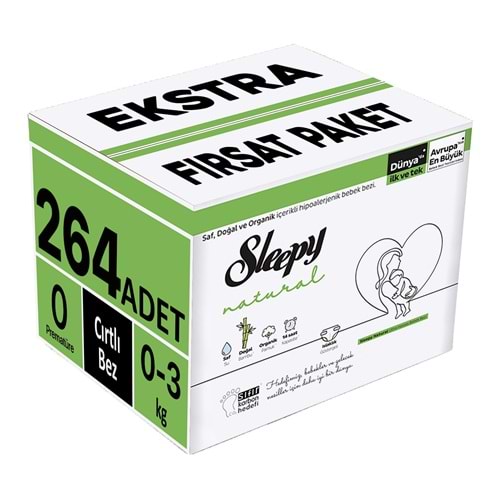 Sleepy Bebek Bezi Natural 0 Beden 0-3 KG Prematüre 264 Adet Ekstra Fırsat Pk