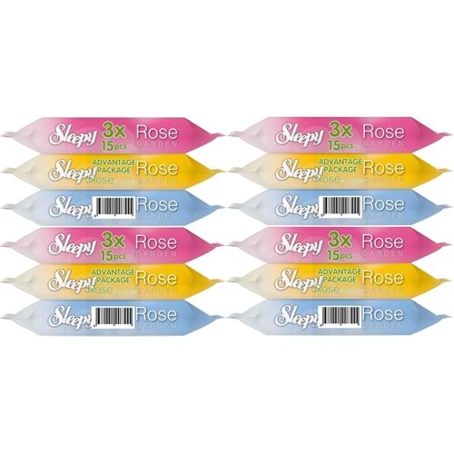 Sleepy Islak Havlu Cep Mendil 15 Yaprak (12 Li Set) Rose/Garden (4PK*3) 180 Yaprak