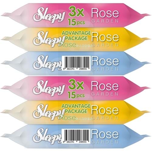 Sleepy Islak Havlu Cep Mendil 15 Yaprak (6 Lı Set) Travel Pk Rose/Garden (2PK*3) 90 Yaprak