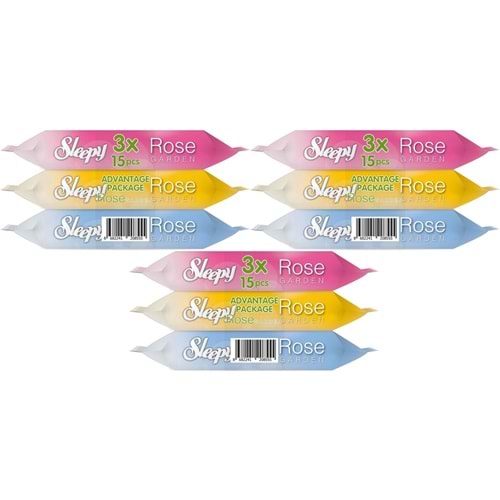 Sleepy Islak Havlu Cep Mendil 15 Yaprak (9 Lu Set) Travel Pk Rose/Garden (3PK*3) 135 Yaprak