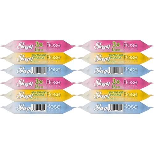 Sleepy Islak Havlu Cep Mendil 15 Yaprak (12 Li Set) Travel Pk Rose/Garden (4PK*3) 180 Yaprak