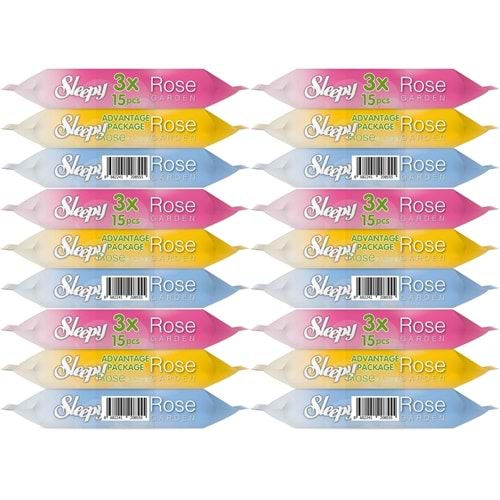 Sleepy Islak Havlu Cep Mendil 15 Yaprak (18 Li Set) Travel Pk Rose/Garden (6PK*3) 270 Yaprak
