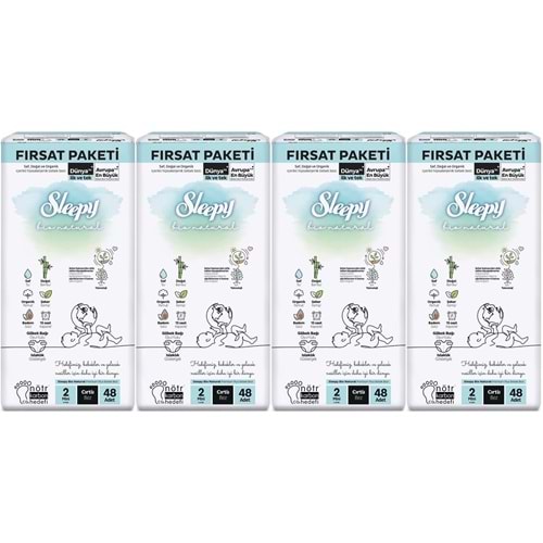 Sleepy Bebek Bezi Bio Natural 2 Beden 3-6 KG Mini 192 Adet Avantaj Fırsat Pk