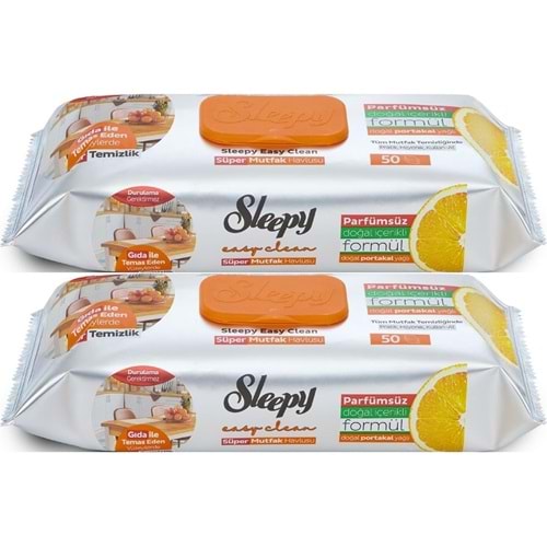 Sleepy Easy Clean Yüzey Temizlik Mutfak Havlusu -Mendili 50 Yaprak Portakal Yağlı (2Li Set) 100Yprk