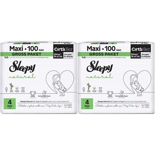 Sleepy Bebek Bezi Natural 4 Beden 7-14 KG Maxi 200 Adet Ekonomik Ultra Pk
