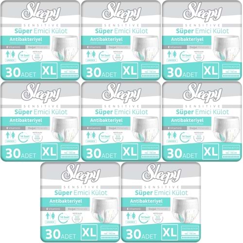 Sleepy Yetişkin Bezi Emici Külot XL - Ekstra Büyük - Extra Large 240 Adet (8PK*30)
