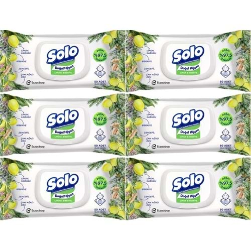 Solo Islak Havlu Mendil 50 Yaprak Limon & Biberiye (6 Lı Set) (2PK*3) 300 Yaprak