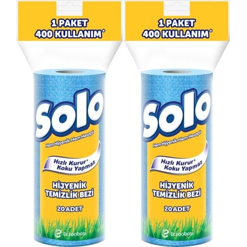 Solo Hijyenik Temizlik Bezi (İç adet 20 Li) (Kokusuz ve Hızla Kuruyan) (2 Li Set)