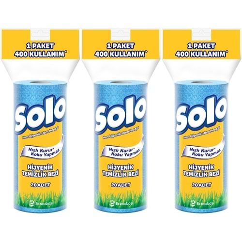 Solo Hijyenik Temizlik Bezi (İç adet 20 Li) (Kokusuz ve Hızla Kuruyan) (3 Lü Set)