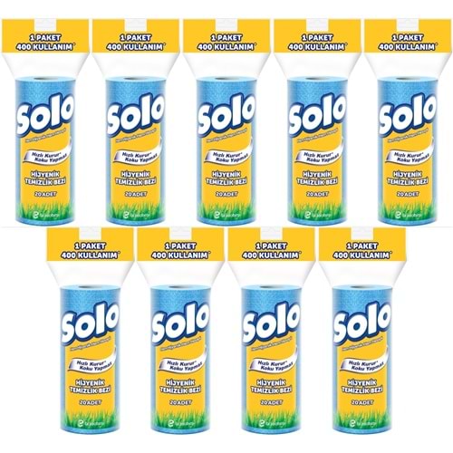 Solo Hijyenik Temizlik Bezi (İç adet 20 Li) (Kokusuz ve Hızla Kuruyan) (9 Lu Set)