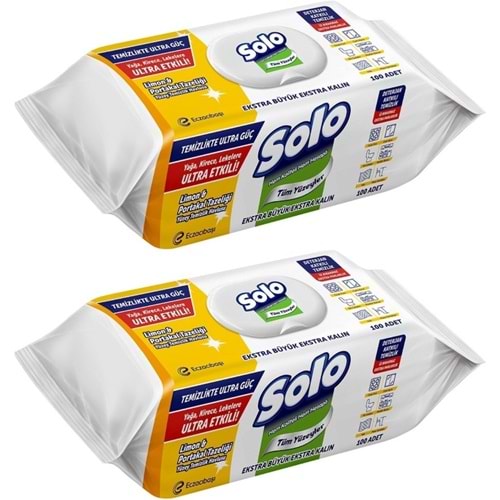Solo Yüzey Temizlik Havlusu - Mendili 100 Yaprak Limon & Portakal Tazeliği (2 Li Set) 200 Yaprak