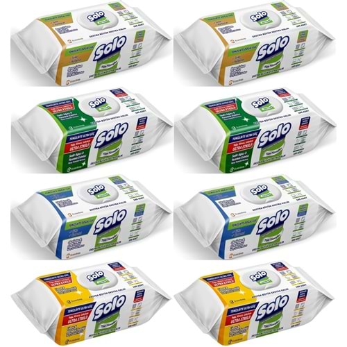 Solo Yüzey Temizlik Havlusu (Beyaz Sabun/Sedir/Okaliptus/Limon) (Karma 8 Li Set) 800 Yaprak