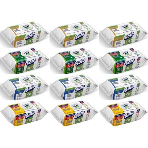 Solo Yüzey Temizlik Havlusu (Beyaz Sabun/Sedir/Okaliptus/Limon) (Karma 12 Li Set) 1200 Yaprak