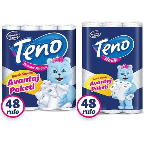 Teno Ultra Tuvalet Kağıdı 48 Li Paket + 48 Li Paket Kağıt Havlu Avantaj Pk (2 Katlı)