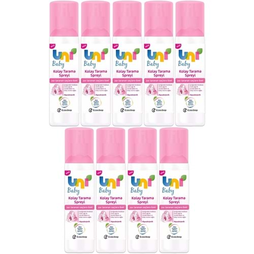 Uni Baby Kolay Saç Tarama Spreyi 200ML (Yeni) Zor Taranan Saçlara Özel (9 Lu Set)