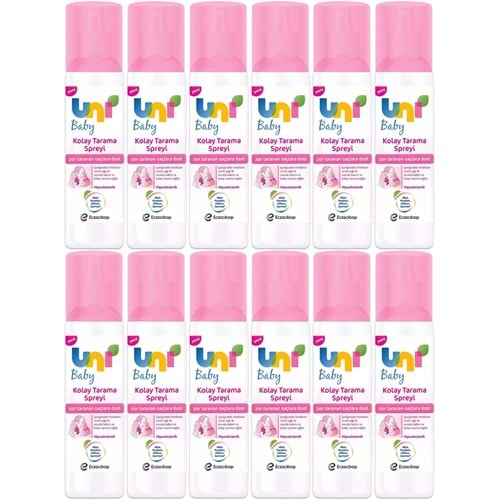 Uni Baby Kolay Saç Tarama Spreyi 200ML (Yeni) Zor Taranan Saçlara Özel (12 Li Set)