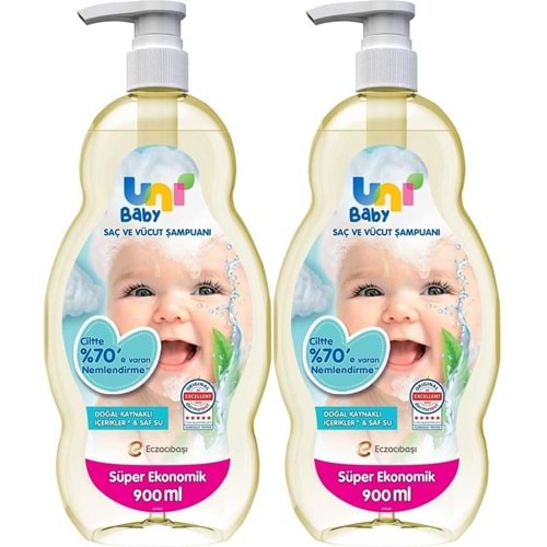 Uni Baby Bebek Saç ve Vücut Şampuanı 900ML Klasik (Pompalı) (2 Li Set)