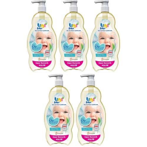 Uni Baby Bebek Saç ve Vücut Şampuanı 900ML Klasik (Pompalı) (5 Li Set)