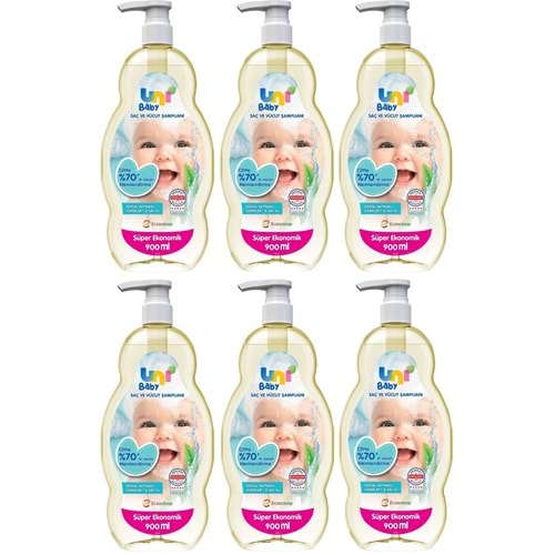 Uni Baby Bebek Saç ve Vücut Şampuanı 900ML Klasik (Pompalı) (6 Lı Set)