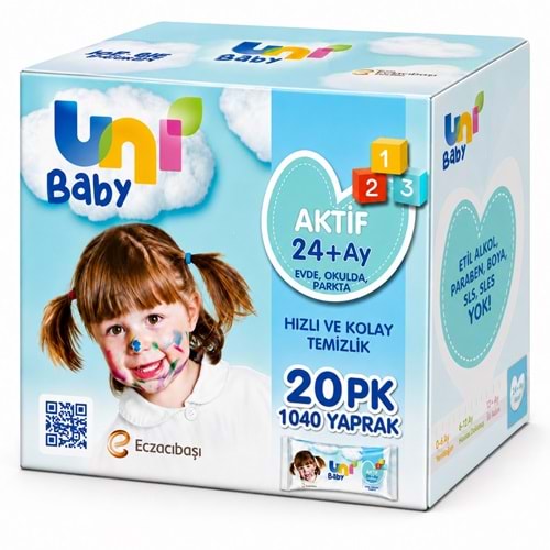 Uni Baby Islak Havlu Mendil 52 Yaprak Aktif 20 Li Set (5PK*4) 1040 Yaprak