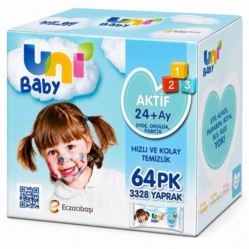 Uni Baby Islak Havlu Mendil 52 Yaprak Aktif 64 Lü Set (16PK*4) 3328 Yaprak