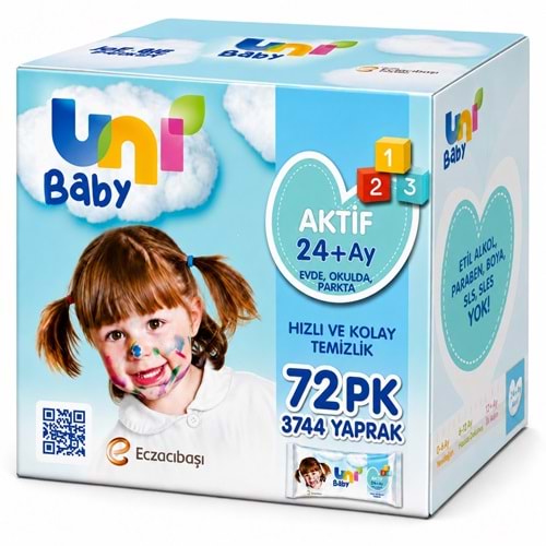 Uni Baby Islak Havlu Mendil 52 Yaprak Aktif 72 Li Set (18PK*4) 3744 Yaprak