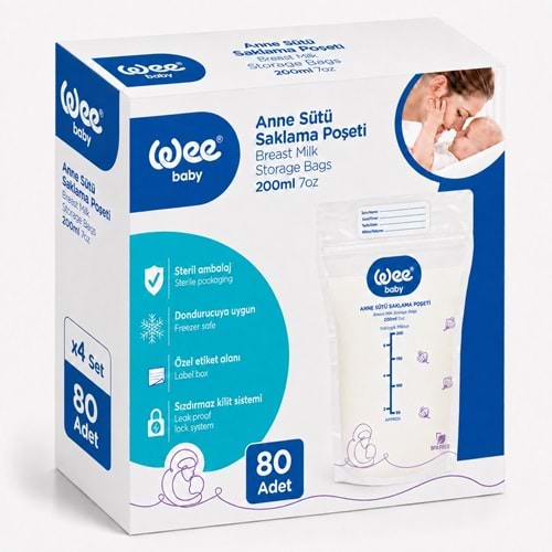Wee Baby Anne Sütü - Süt Saklama Poşeti 80 Li Set (Dondurucuya Uygun) (4PK*20)