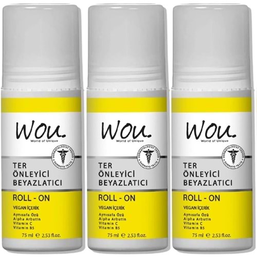 Wou World Of Unique Roll-On Unisex Deodorant 75ML Ter Önleyici Beyazlatıcı (3 Lü Set)