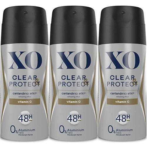 XO Deodorant 150ML Men-Erkek Clear & Protect (3 Lü Set)