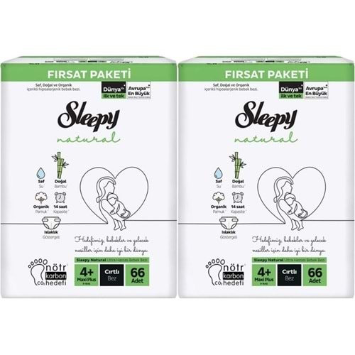 Sleepy Bebek Bezi Naturel Beden:4+ (9-16KG) Maxi Plus 132 Adet Ekonomik Fırsat Pk