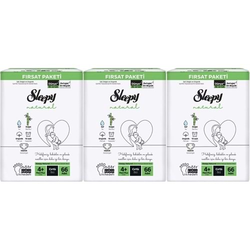 Sleepy Bebek Bezi Naturel 4+ Beden 9-16 KG Maxi Plus 198 Adet Aylık Fırsat Pk