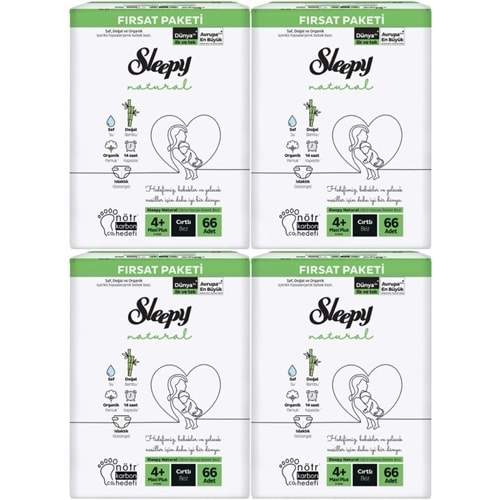 Sleepy Bebek Bezi Naturel 4+ Beden 9-16 KG Maxi Plus 264 Adet Avantaj Fırsat Pk