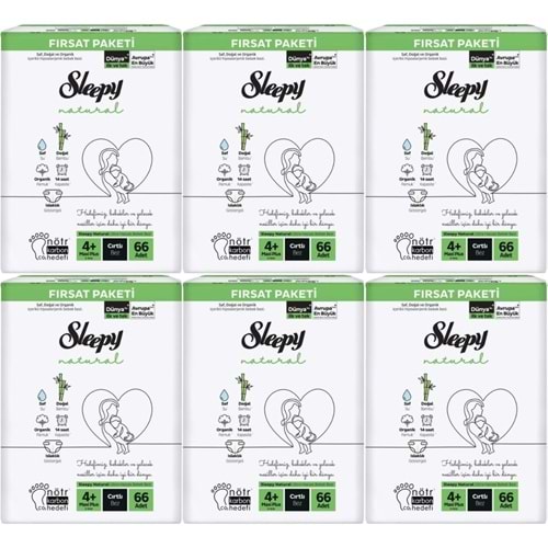 Sleepy Bebek Bezi Naturel 4+ Beden 9-16 KG Maxi Plus 396 Adet Ekstra Fırsat Pk